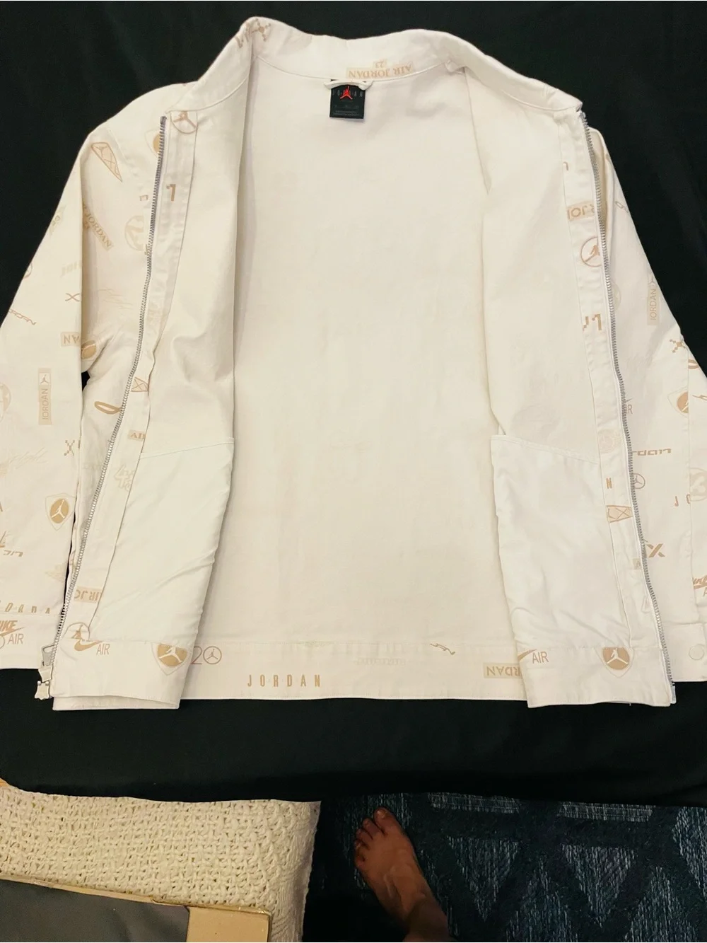 Jordan Flight Heritage Jacket XL All Over Print Zip Vintage Beige 98% Cotton